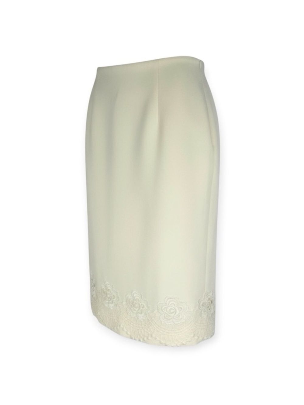 Valentino 𑁍 Rose Lace Wool Pencil Back Slit Knee Length Skirt 𑁍 Winter White 4 - Picture 2 of 16